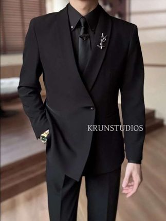 【KRUN】新款潮流英伦风简约褶皱V领百搭廓形男士修身西服西裤套装#西服套装 #西服套装搭配 #西服套装爆款 #潮流时尚穿搭 #西服穿搭
