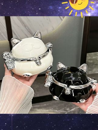 轻奢招财猫烟灰缸带盖防飞灰创意个性客厅家用办公室烟缸高级感#好物分享🔥