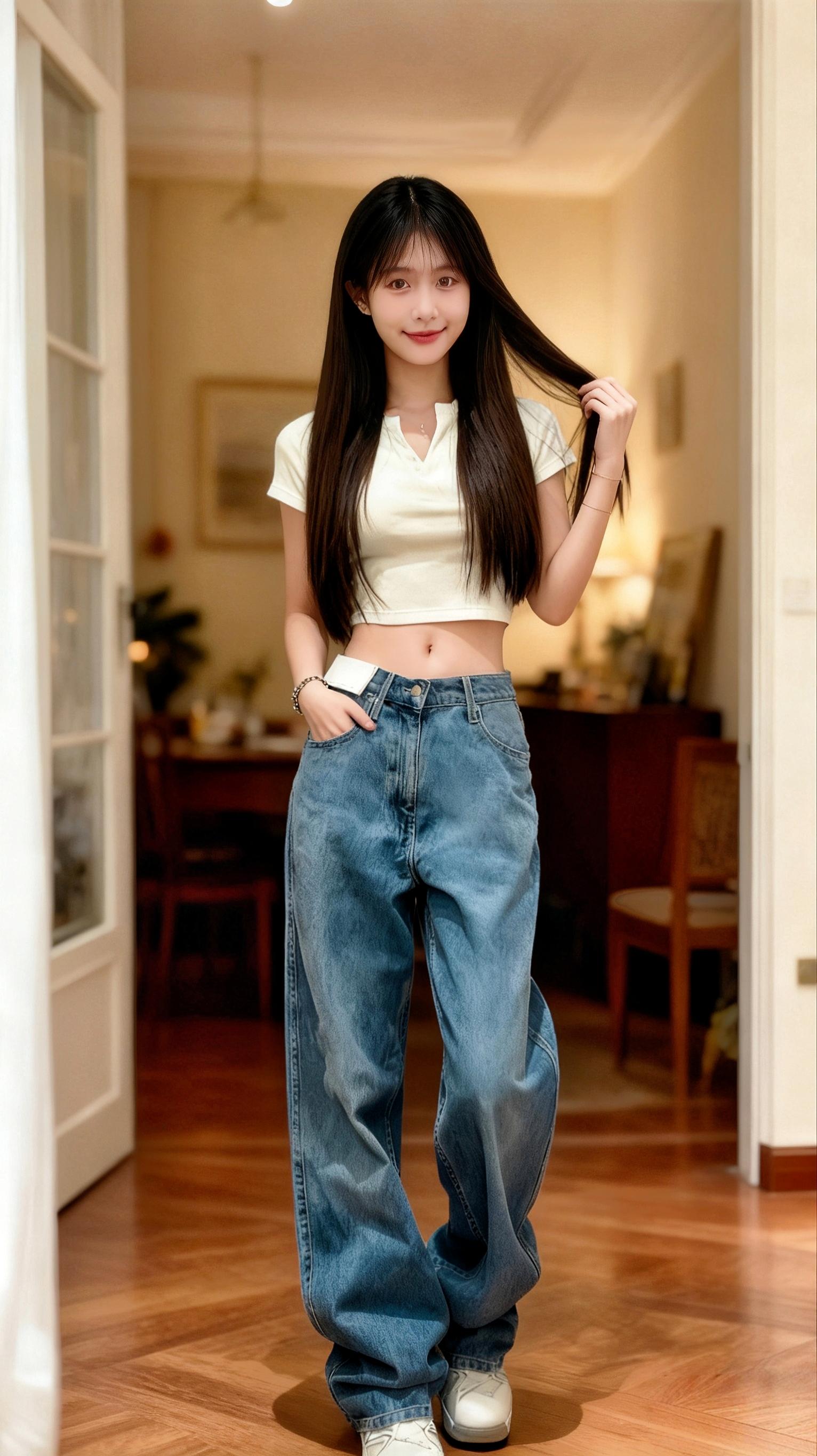 高个子加长复古蓝窄版阔腿牛仔裤女。#牛仔裤穿搭#显瘦牛仔裤 #显高显瘦显腿长 #加长窄版阔腿裤#百搭裤子@DOU+小助手@上热门