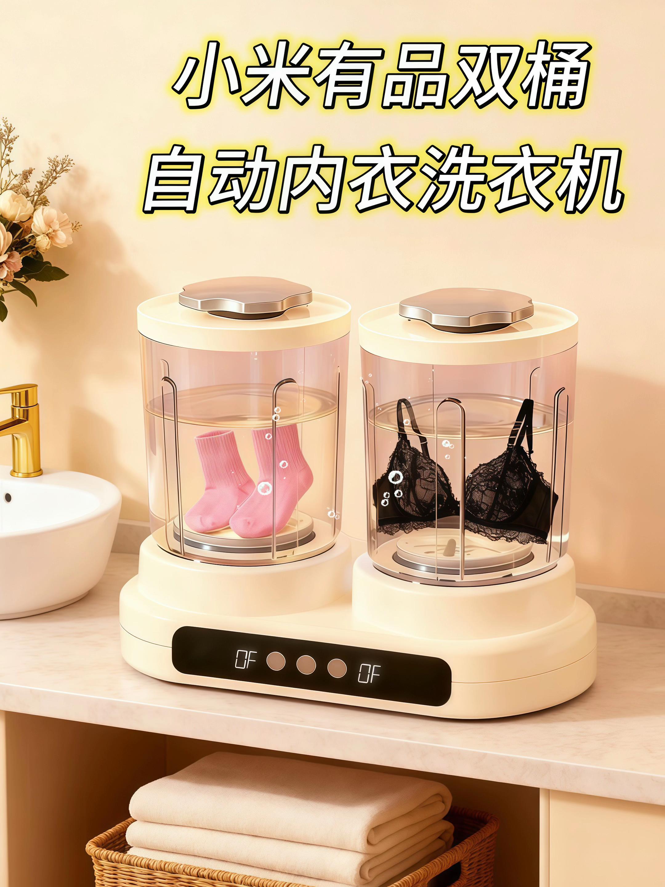 小米有品2025新款双桶迷你内衣清洗机,双桶独立清洗,卫生更有保障! 懒人必入!这台双桶小洗衣机,真心建议你赶紧安排上 还在为手洗内衣裤累得慌?还在公共浴室抢着用洗衣池?这台双桶小型洗衣机,把“方便懒人”刻进了功能里! 一边专门洗内衣裤,杜绝交叉污染;一边负责甩干,洗完不用费劲拧水,轻松解放双手。更贴心的是它体积超小,就算是空间狭小的出租屋,塞在角落、阳台都不占地方,不管什么居住环境都适配。 不用再跟手搓洗衣“硬扛”,也不用为收纳犯愁,想让生活幸福感再升一级?快给家里添上这台“懒人必备神器” #内衣洗衣机#内衣清洗 #亲测好物#便携好物 #好物推荐🔥