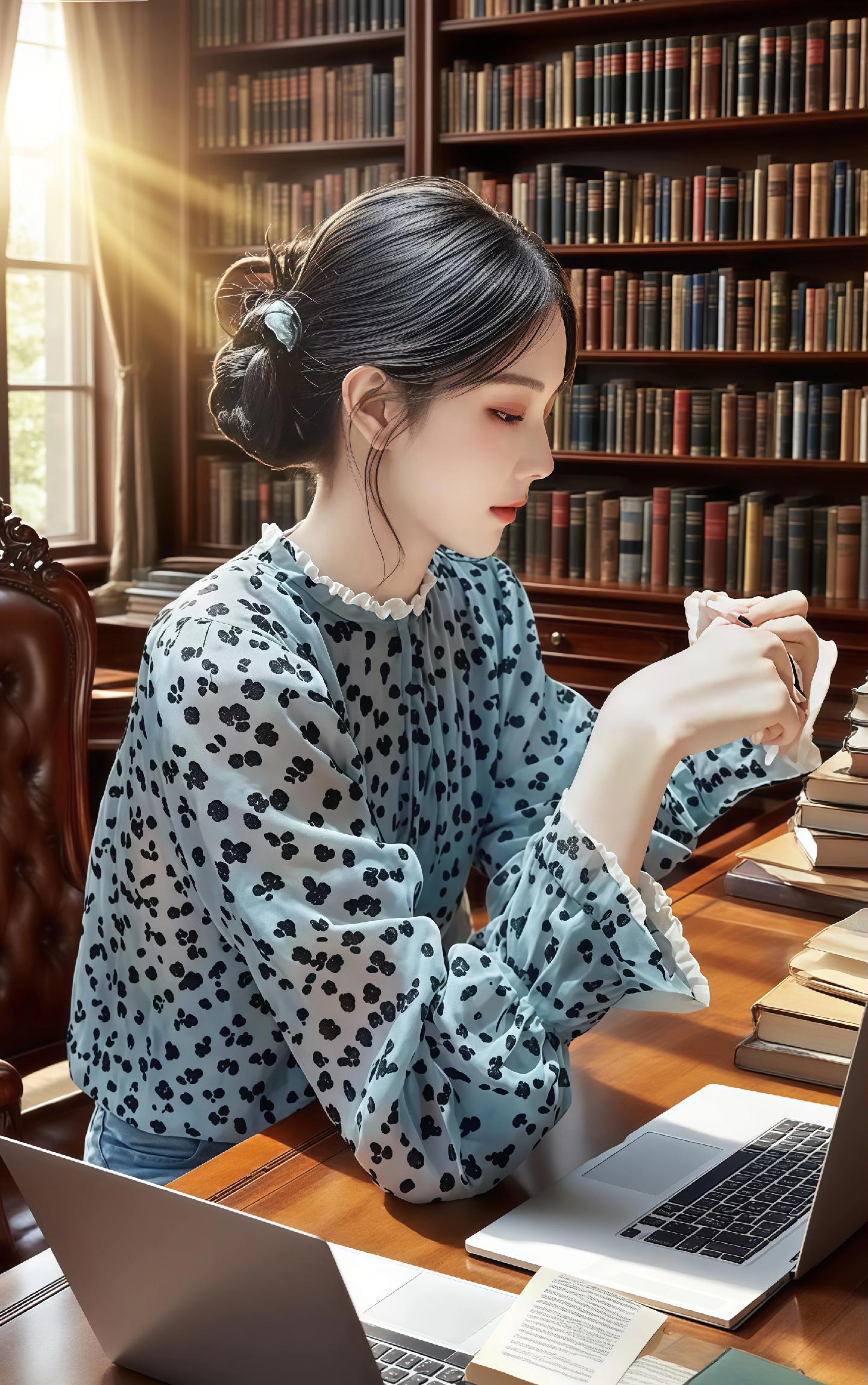图书馆里的她,每一件衬衫都藏着故事。在满是书香的图书馆里,她的身影格外动人。 一身粉色碎花雪纺衫,领口和袖口的蕾丝花边精致优雅,她在电脑前专注地敲打着键盘,仿佛在编织着文字的梦;转瞬间,她换上了蓝底黑花的雪纺衫,同样的蕾丝花边设计,却多了几分知性干练,她托着下巴,在书堆间思索,阳光透过窗户洒在她身上,岁月静好。 从粉色的温柔到蓝色的雅致,每一件衬衫都衬得她温婉又有气质。在这座知识的殿堂里,她用不同的穿搭,书写着属于自己的文艺篇章,每一次低头阅读,每一次抬手敲击,都是图书馆里最动人的风景。 #秋冬穿搭新鲜感在线 #早秋穿搭三分钟出门不是梦#森系少女感穿搭#早秋冷冽又随性的气质穿搭#早秋显身材平价上衣合集@DOU+上热门 @DOU+小助手