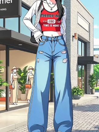 破洞牛仔裤女2025年秋装薄款今年流行爆款个性磨破美式辣妹阔腿裤#穿出高级感 #穿出女人的气质 #穿出女神范 #穿出你的时尚你的感觉 #穿出女人味