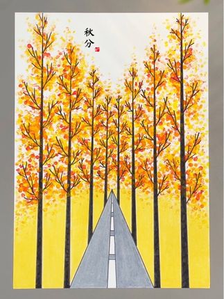 秋天森林的小路,用棉签就可以画秋天的创意画,简单又好看#创意美术 #少儿美术 #儿童画 #画画 #秋天主题画