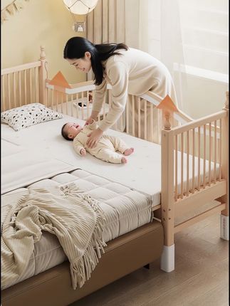 新生儿童床宝宝拼接床#儿童拼接床 #可升降宝宝拼接床