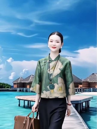中式国风七分袖短外套春夏新款上衣#时尚穿搭 #洋气上档次