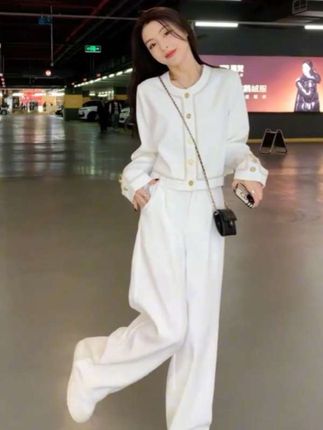 小香风时尚套装女春秋新款显瘦气质高级感休闲阔腿裤两件套洋气#精致优雅#宽松版型#时尚洋气修身两件套
