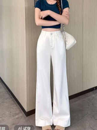 小个子天丝白色牛仔裤女早秋新款莱赛尔高腰垂坠感直筒牛仔裤#面料柔软舒服透气性很好 #显高显瘦显长腿 #牛仔裤