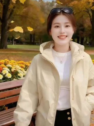 连帽冲锋衣   外套女春秋新款小个子宽松休闲百搭下摆抽绳设计感上衣#时尚休闲穿搭 #秋冬穿搭 #外套 #冲锋衣