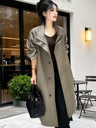 御姐风气质通勤中长款风衣外套!女春秋新款高级感纯色简约百搭大衣!时尚潮流穿!时尚风衣外套!春秋穿搭!