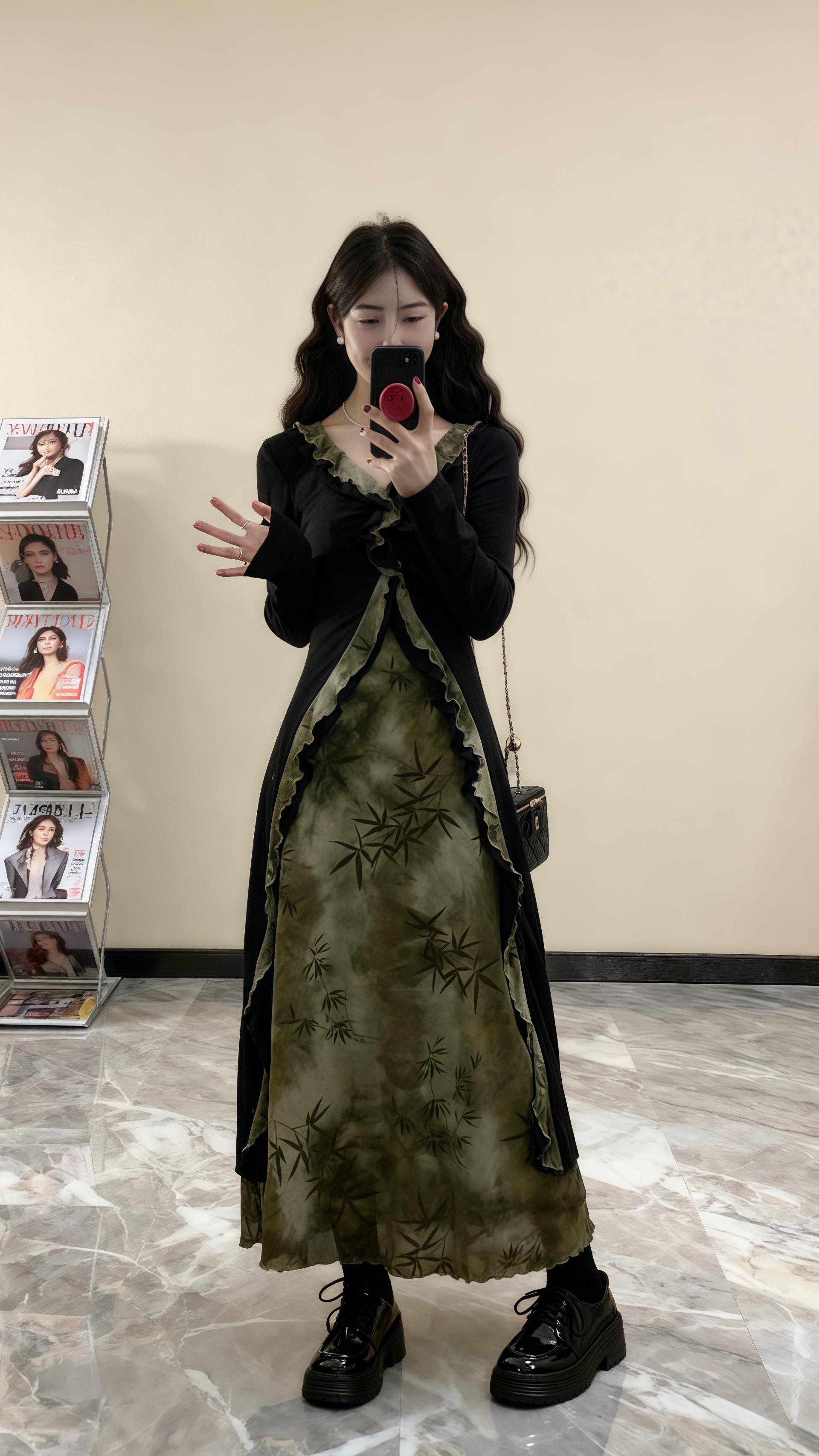 镜前的青竹影 苏棠对着试衣间镜子犹豫时,导购递来那条新国风连衣裙。浅灰底缀着暗纹青竹,假两件设计刚好遮住腰腹,领口的盘扣轻轻一扣,竟衬得她脖颈修长。 她抬手抚过裙摆,垂坠的面料顺着曲线往下,巧妙藏住腿上的肉。走到店外,秋日阳光落在裙角,青竹纹像活了般漾开。迎面来的闺蜜眼睛亮了:“你今天好有清冷感,完全看不出是XL码!” 苏棠低头笑,风掀起裙摆一角,她忽然觉得,好的裙子从不是束缚,是让每个身材都能自在舒展,像青竹般,无论粗细,都有自己的挺拔与温柔。 #琥珀流光风外套太适合秋天了 #chic拉满的流光运动风穿搭 #早秋秀场抄作业告别路人感 #早秋显身材平价上衣合集 #通勤穿搭如何摆脱土气感