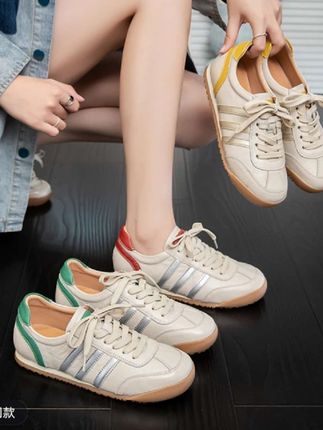 【女鞋】头层牛皮潮流德训鞋女款2025秋季新款百搭休闲运动女鞋#时尚休闲运动鞋