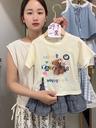 韩版 短裙套装 妈妈能穿120斤#亲子套装 #面料柔软舒适 #高品质童装 #纯棉 #我要上热门🔥