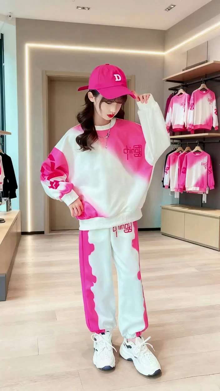 姐弟装运动套装。女童春秋季运动套装2025新款洋气大童姐弟装休闲渐变色中国两件套#姐弟装 #休闲套装#运动套装