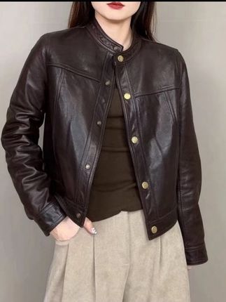 海宁真皮皮衣女2025年短款修身洋气外套早秋新款显瘦潮流时尚宽松#简约大气 #气质皮衣 #高端皮衣 #源头实力厂家 #高端品质