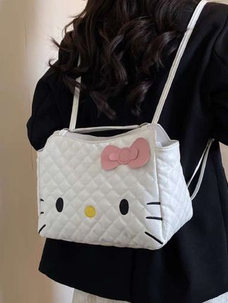 #可爱猫咪双肩包 女2025新款潮时尚卡通托特包大容量蝴蝶结菱格背包#双肩包 #包包推荐