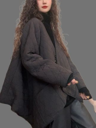 museguhui/木色古汇16868#不规则气质百搭简约纯色短款秋季薄棉服#穿出自己的风格 #高级感穿搭