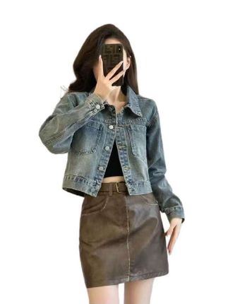 2025新款美式复古短款牛仔外套#宽松百搭休闲夹克上衣#时尚女装 #女洋气又减龄