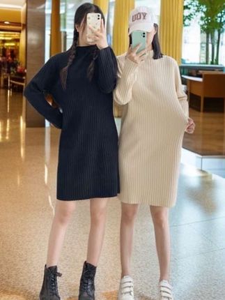 针织连衣裙女2025秋冬半高领打底配大衣过膝中长款大码内搭毛衣裙#时尚穿搭 #韩系穿搭 #温柔穿搭 #减龄气质 #优雅气质