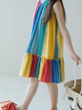 夏季暑假出游吸睛款,七色彩虹连衣裙,棉布面料透气舒适,又萌又吸晴,去海边真真好看呀#高品质童装#夏季新款 #女童连衣裙 #女童穿搭 #生女儿就是用来打扮的