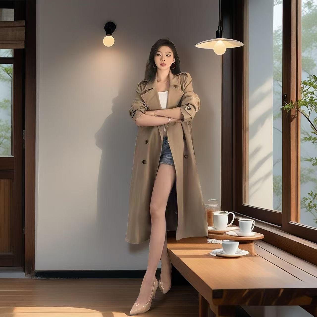 【Jx秋季新风衣来啦!】小个子天菜🌟韩系长款风衣过膝不过时,走路带风气场全开!🍂高矮都能穿显瘦绝绝子,一扣一束腰瞬间拉长比例~搭配裙子裤子都好看,闭眼入做秋季时尚女王!#小个子风衣 #韩系穿搭 #秋季新品 #网红外套