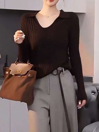 2025早秋新款轻奢高级感竖坑条纹长袖毛织上衣垂坠感直筒长裤套装#早秋新款搭配