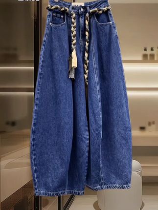 欧版通勤简约宽松显瘦阔腿裤2025秋季新款复古洋气洗水棉牛仔裤女#看过来 #与众不同