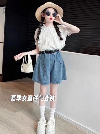 【现货】女童夏装套装25新款韩系洋气娃娃衫短袖上衣女孩牛仔裙裤子#夏季穿搭 #夏日必备 #高品质童装 #夏天该有的样子 #质量杠杠的好