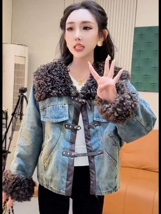 #穿搭 宽松洋气棉服牛仔外套。