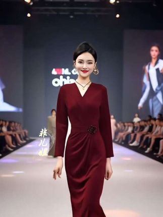 秋季连衣裙女2025新款修身显瘦气质安哥拉红裙子长款高贵婚宴长裙#新款上新#品质女装#气质优雅#修身显瘦#时尚洋气