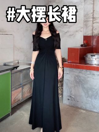 法式显瘦气质V领大摆长裙收腰修身#显瘦连衣裙 #连衣裙 #遮肉显瘦 #早秋穿搭 #高级感穿搭