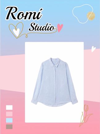 ROMI STUDIO“夏日清新”100%色织亚麻浅蓝条纹翻领衬衫#翻领衬衫 #有点上头 #亚麻衬衫 #romi #romi上新