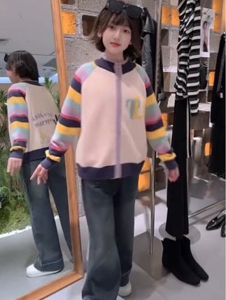 女童针织毛衣开衫外套牛仔裤套装2025新款中大儿童时髦洋气两件套#春秋穿搭 #春秋新款 #休闲套装 #高品质童装 #潮童必备