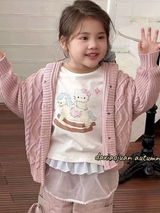 【大小卷】秋季儿童纯色复古连帽亲子毛衣外套#今日穿搭 #女装 #上衣穿搭 #针织开衫 #毛衣外套
