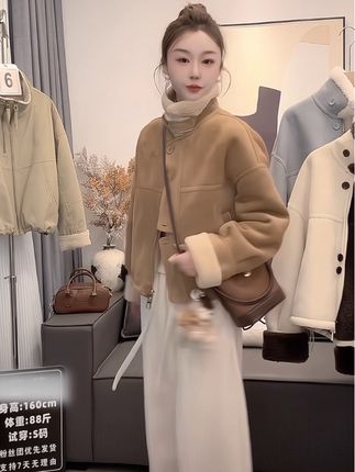 冬季复古皮毛一体美拉德韩版羊糕毛外套#慵懒风穿搭 #减龄气质 #显瘦遮肉 #欧韩穿搭 #保暖穿搭