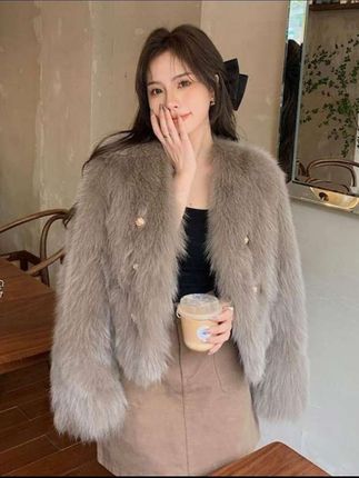 环保毛毛仿皮草外套女秋冬气质名媛小香风宽松百搭毛茸茸上衣外套#加绒保暖 #一件过冬 #时髦穿搭 #毛毛外套 #名媛气质