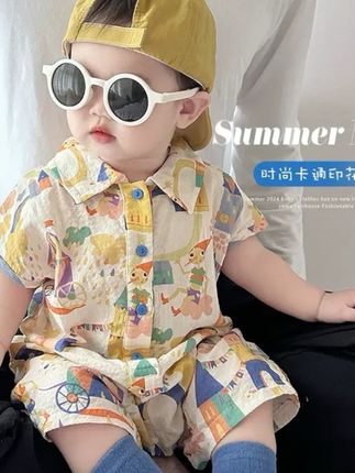 婴儿衣服夏装落肩袖小月龄夏天海边穿搭夏季沙滩服男宝宝连体衣夏#婴幼儿服饰 #连体衣 #沙滩服 #夏季新款女装 #连体哈衣
