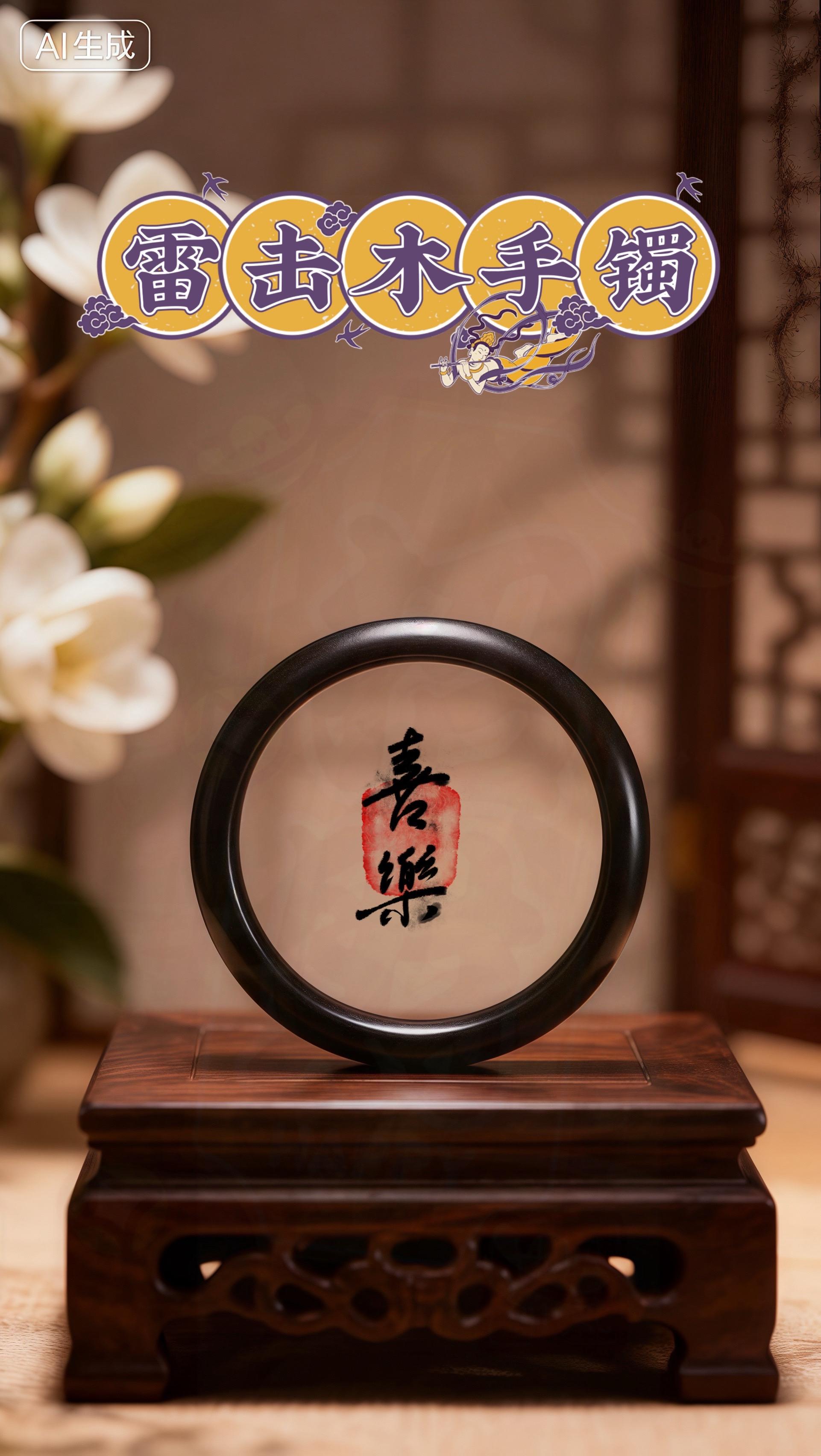 雷击木桃木手镯。雷击木桃木手镯质地超赞!木质温润、纹理独特,上手显东方雅致,搭旗袍或日常穿都合适,时尚不撞款~#优雅气质 #高端大气 #传承文化 #手镯 #东方美