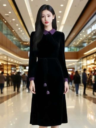 #时尚水墨佳人丝绒连衣裙 #穿搭 #随机穿搭挑战 #女神穿搭 #高级感穿搭