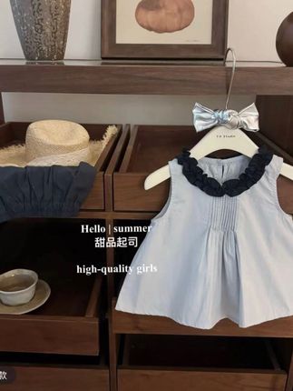 女童夏季新款套装洋气无袖花边领上衣女宝宝短裤百搭两件套#甜美穿搭 #夏季穿搭 #小清新穿搭 #夏季套装 #出游穿搭
