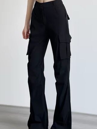 微喇叭工装裤女2025秋季款高弹力休闲运动小个子窄版显瘦黑色裤子#高级感穿搭 #简约大气 #显瘦显高 #秋季穿搭 #工装裤穿搭