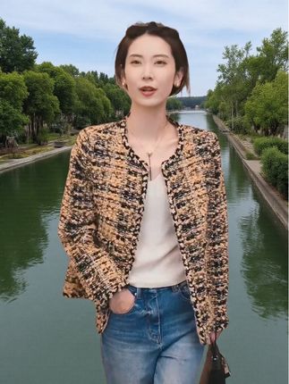 CHENSMCHEN 进口经典粗花呢小香外套女时尚精致优雅上衣CSW7756LC#陈什么陈#小香风外套 #高级感穿搭#早秋穿搭#早秋焦糖色氛围感穿搭