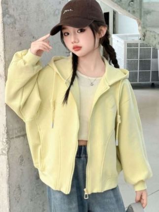 女童外套春秋装2025新款中大童洋气春秋儿童女孩春装连帽宽松上衣#春秋外套#女童穿搭