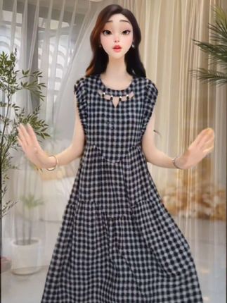 2025夏季新款洋气时尚减龄显瘦连衣裙女韩版气质格子拼色短袖裙子##夏季穿搭 #气质连衣裙 #引领时尚潮流 #高端大气 #轻奢女装