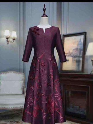 春夏季新款高贵婚宴妈妈装洋气礼服提花喜婆婆小个子A摆裙#品质女装 #礼服 #洋气上档次 #喜欢的赶紧入手