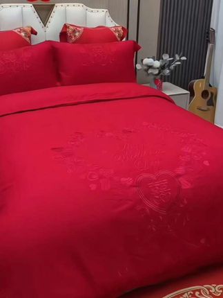 全棉纯棉婚庆结婚陪嫁大红绣花四件套印花轻奢被套床单家纺喜庆#全棉刺绣四件套 #婚庆床品 #喜庆好看还实用