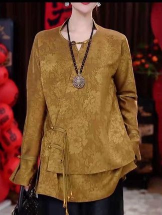 高级感文艺风提花盘扣衬衫女2025秋季新款遮肚子显瘦百搭长袖 #轻奢女装 #文艺风穿搭 #气质百搭 #盘扣衬衫 #穿出自己的风格