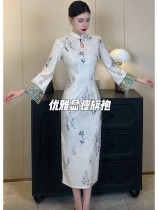 玉簪记秋冬新款长袖国风气质优雅温婉显瘦旗袍#高级感穿搭 #东方美学 #气场全开 #传统服饰 #改良旗袍穿搭