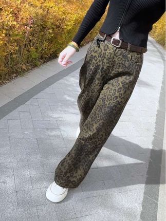 #豹纹裤#阔腿牛仔裤#直筒裤#宽松版型 #美式豹纹裤