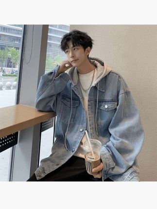 美式复古水洗连帽牛仔外套男士春秋重磅潮牌宽松大码情侣chic夹克~#男士秋冬穿搭 #夹克外套 #牛仔外套 #外套 #牛仔连帽 @DOU+上热门
