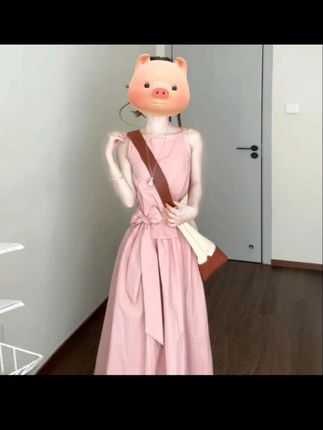 法式甜美风无袖背心连衣裙女夏季巨好看收腰长裙蝴蝶结裙子5058#修身连衣裙